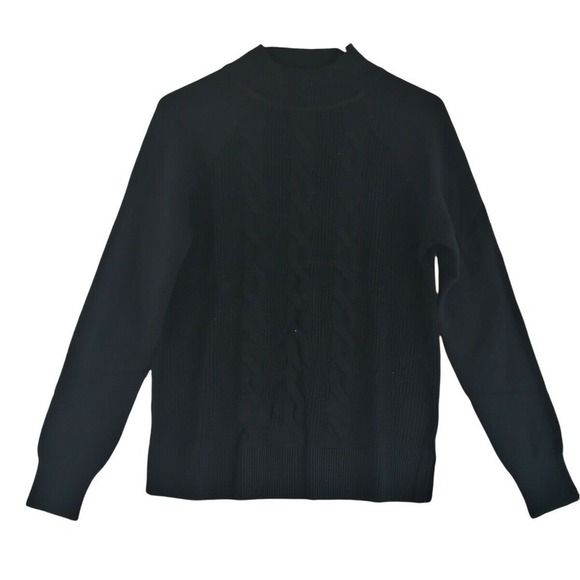 Karen Scott Cotton Cable-Knit Mock-Neck Sweater Deep Black M - Picture 1 of 2